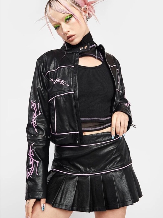 Dolls Kill Jackets & Blazers - Dolls Kill Horoscopez Libra Vegan Leather Tattoo Embroidered SET!